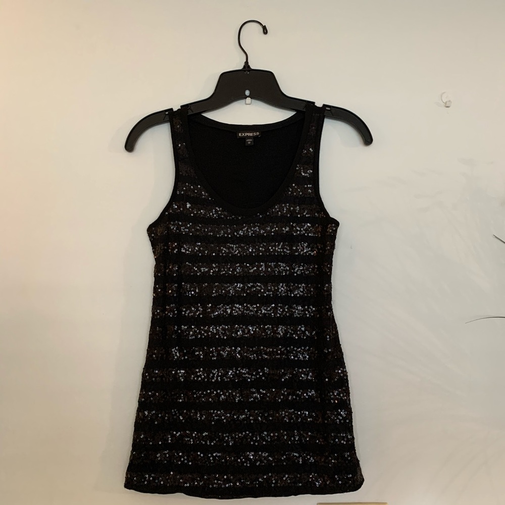 Express black tank with sequins and lace XS